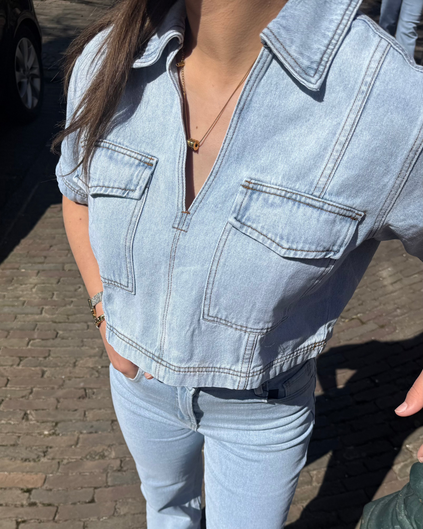 Redefined denim top